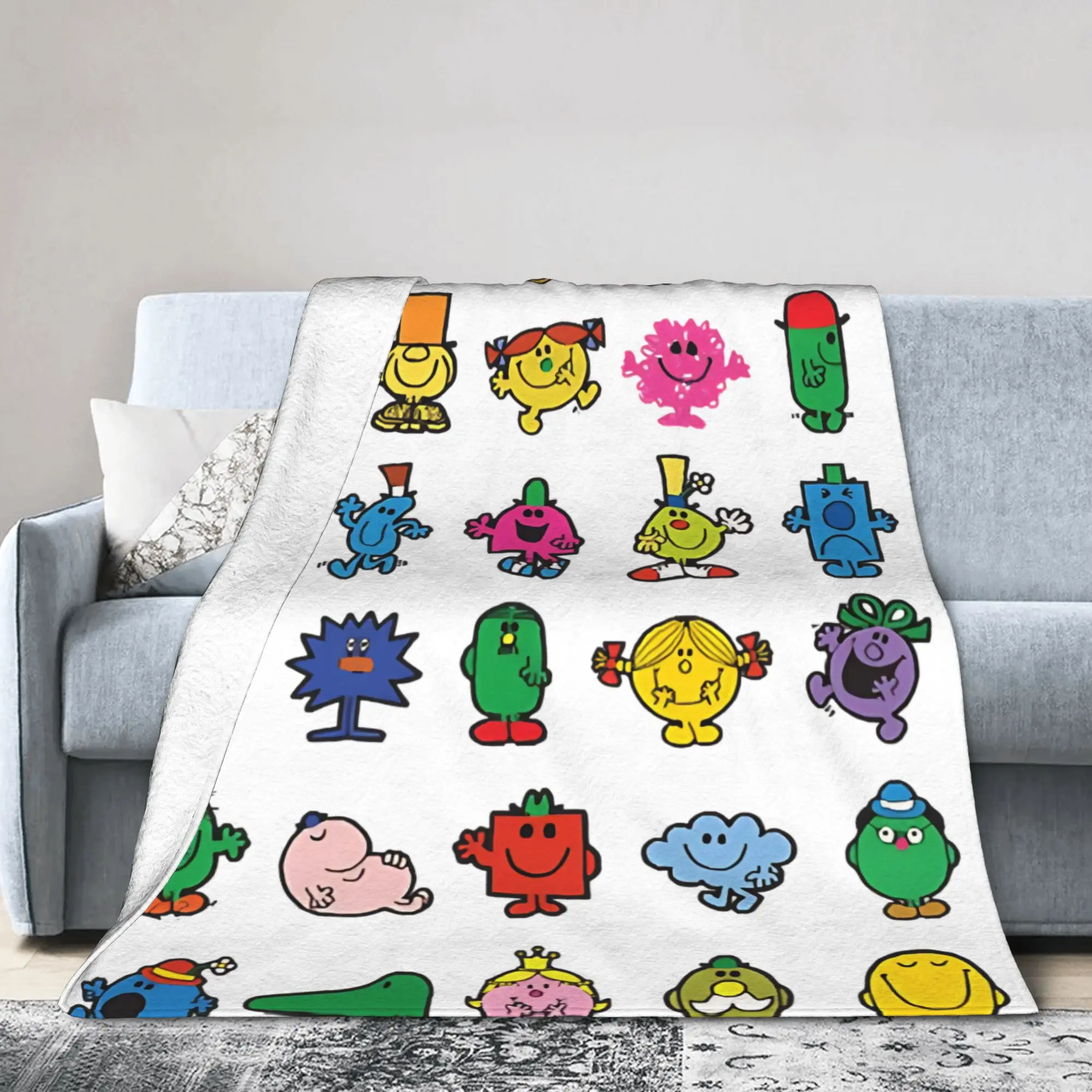 M-Mr M-Men L-Little M-Miss Blanket Fleece Spring Autumn  Portable Lightweight Throw Blanket for Home Couch Bedspread