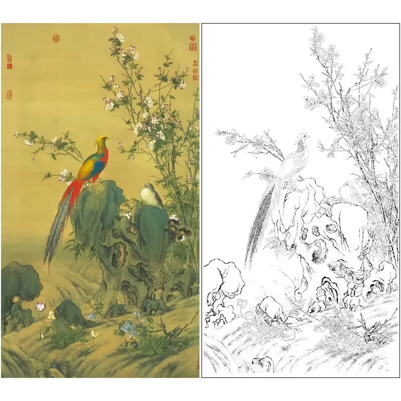 

Traditional Chinese Painting Practice Paper By Lang Shining Line Drafts Copying Drawing Paper for Line Coloring Pictures Paint