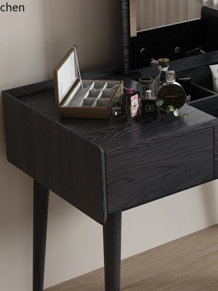 i5.15 Retro Solid Wood Dressing Table Desk Flip Cover Small Apartment Integrated Makeup Table