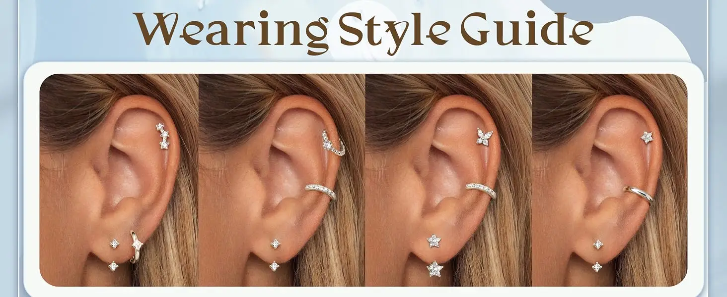 Drperfect 3 Paar Silberne Ohrstecker-Ohrringe-Set für Damen, 14K vergoldet, zarte Ohrringe für mehrere Piercings – Detail 4