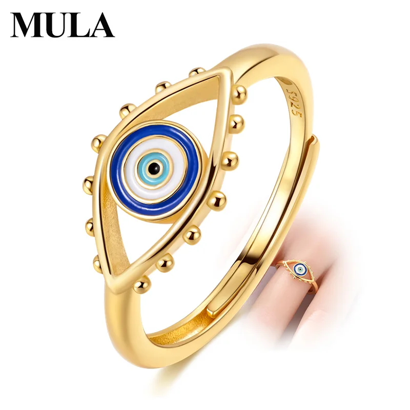 MULA Original 925 Sterling Silver Rings Golden Guardian Eye Ring For Women Girls Jewelry Wedding Band Birthday Anniversary Gifts