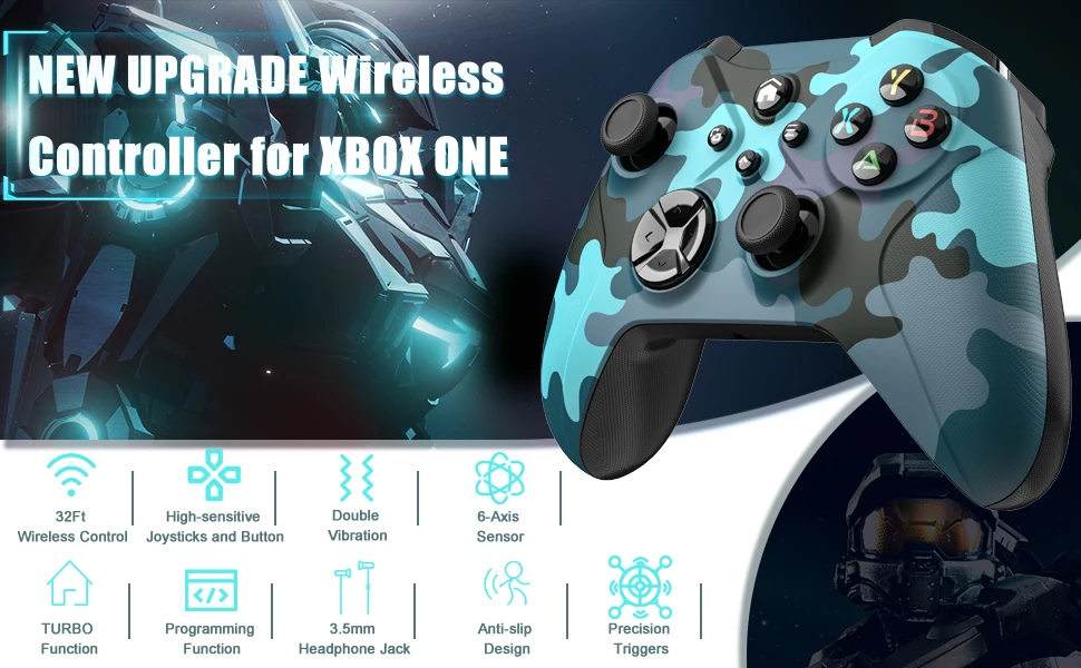 WLAN-Wireless-Controller für Xbox Series X/S/Xbox One PC Turbo, Motorvibrations-Gamepad mit Aufweckfunktion, 6-Achsen-Joystick, Xbox-Controller – Detail 1