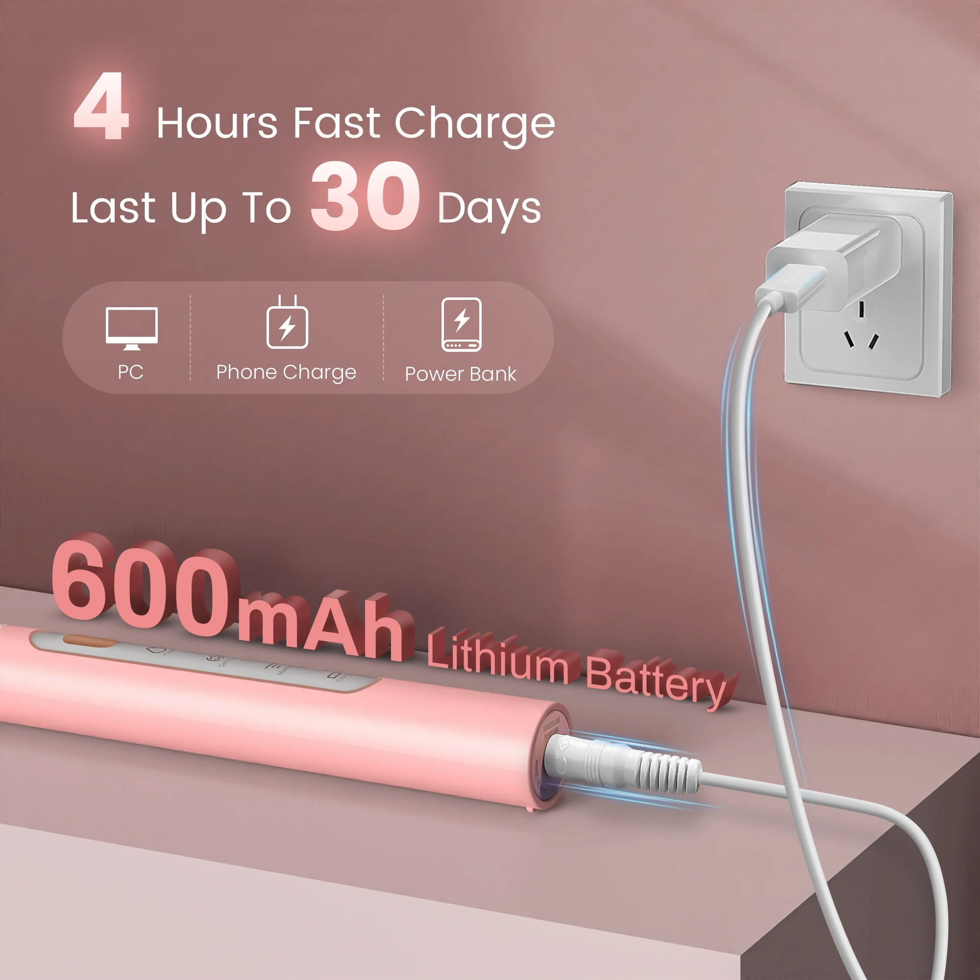 Sejoy Electric Sonic Toothbrush USB Rechargeable Long Battery Life with 6 Replacement Heads Teeth Clean Whitening oothbrush