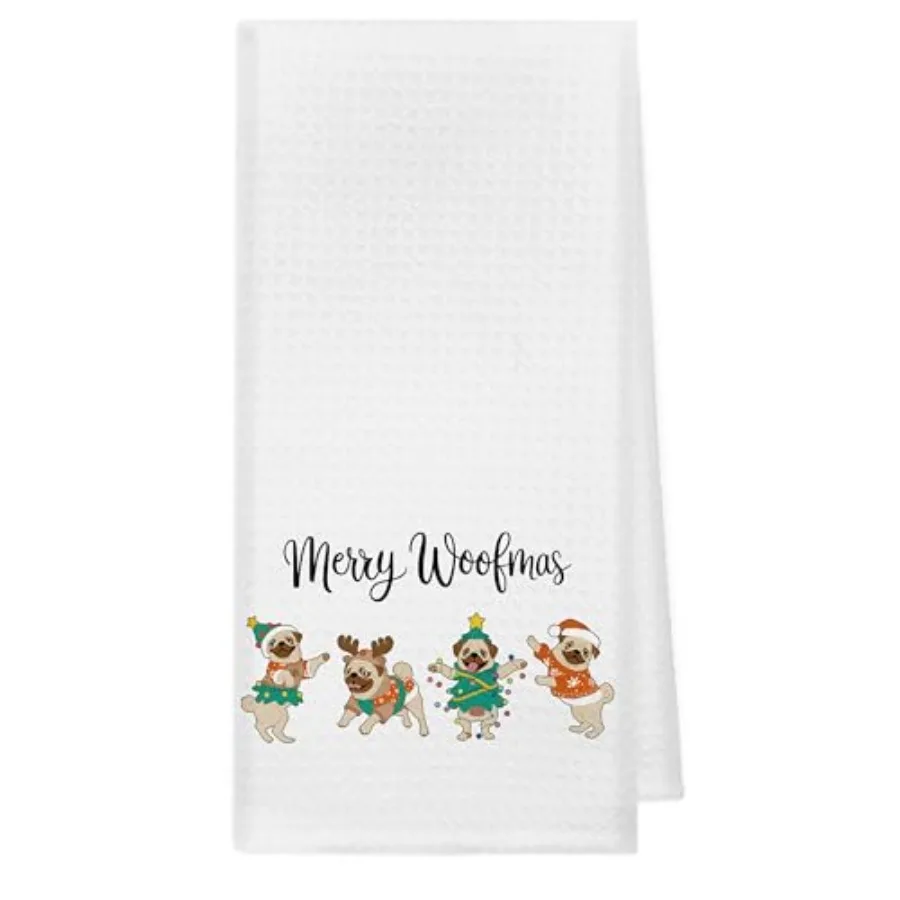 

Мопс Рождественские кухонные полотенца Подарки для любителей мопсов Подарки для любителей собак Блюдо Чайные полотенца Забавные рождественские украшения для собак