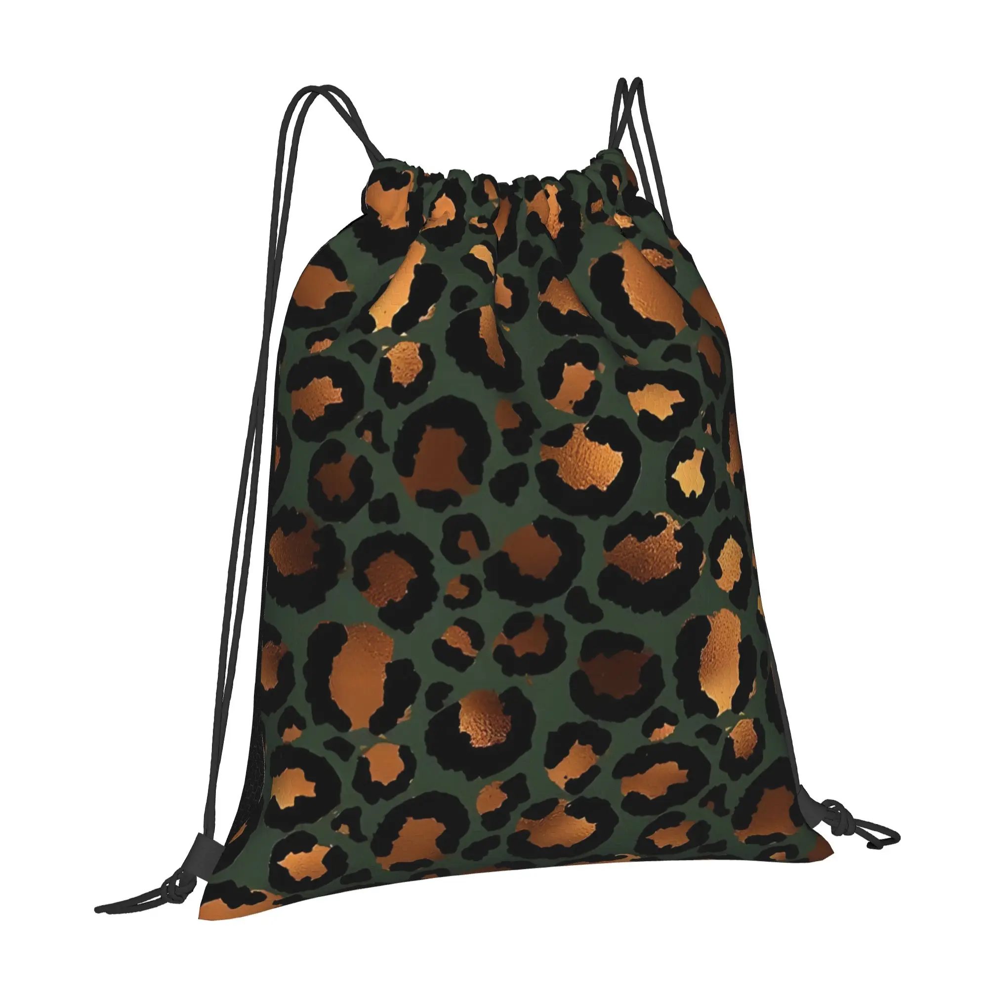 GREEN CHEETAH PRINT  LEOPARD ZEBRA TIGER Leopard Print Portable  Drawstring Backpack Riding Backpack Gym Shoes Drawstring Bags