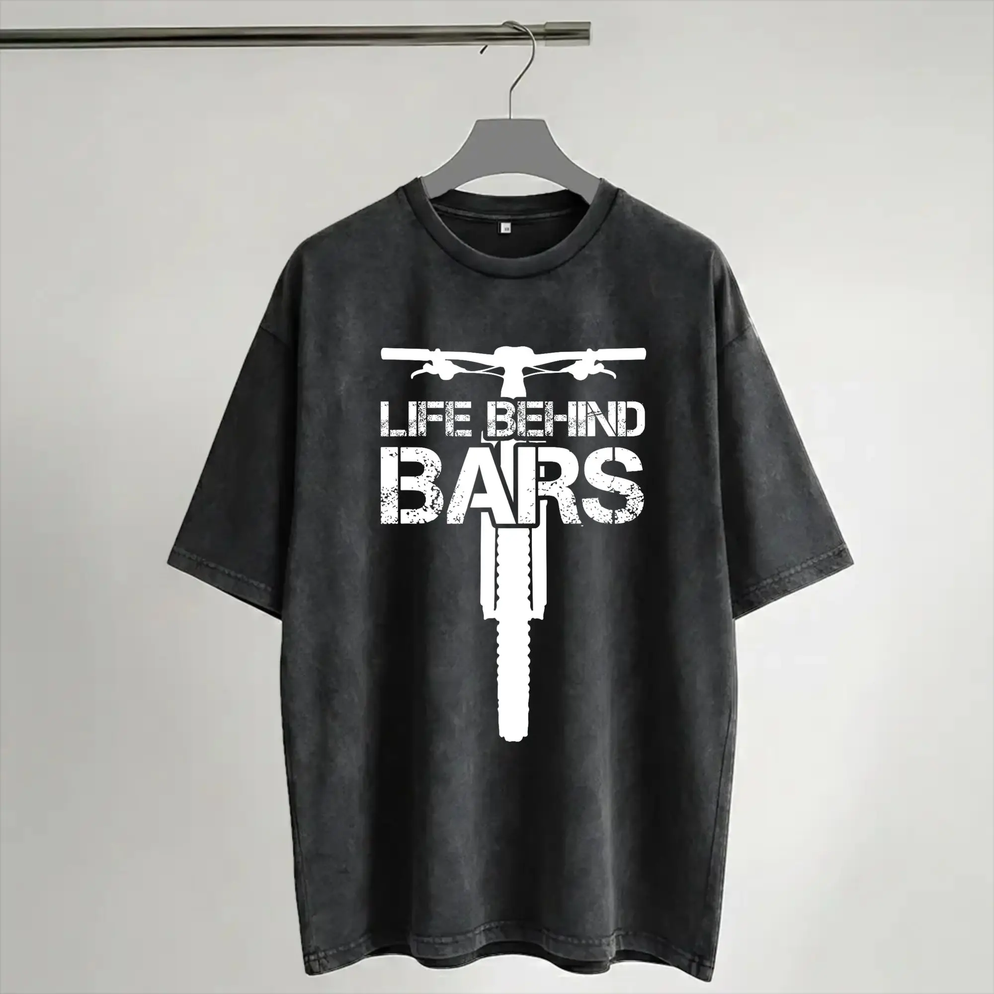 Life Behind Bars Vintage Bike Cyclists  T Shirts Hip Hop Washed Cotton Street T-Shirt  Vintage Men Women Streetwear Summer Tees