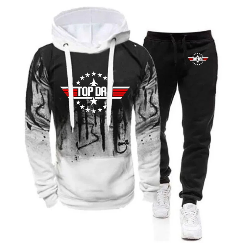 2024 Men Top Dad Birthday TopGun Jet Fathers Day Gradient Hoodies Casual Sweatpant Jackets Sport Hip Hop Coat + Trousers Suits