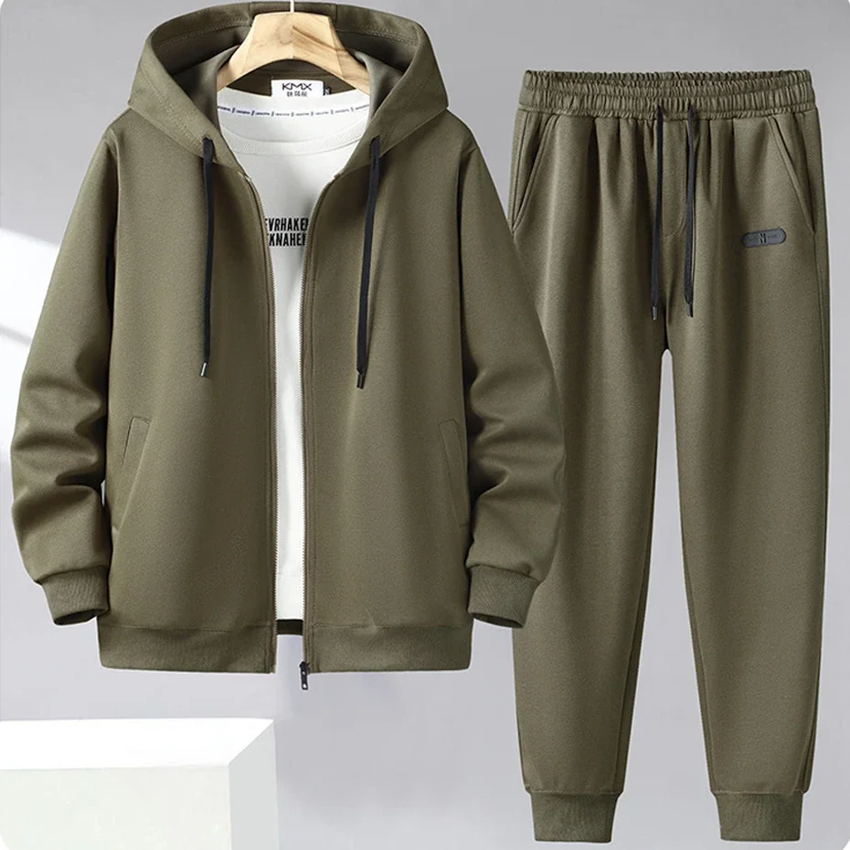 Survêtement uni pour homme, sweat à capuche zippé, pantalon de survêtement, pantalon de jogging, grande taille 10XL, printemps et automne