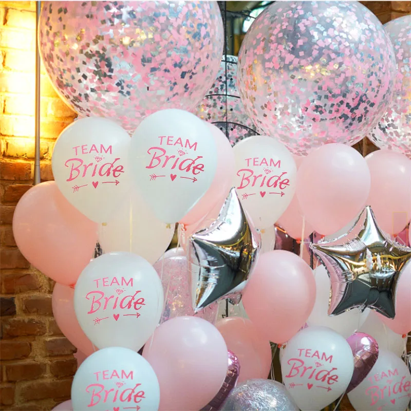 10pcs Team Bride Latex Confetti Balloon Wedding Bride To Be Balloon Decor Hen Bachelorette Party Bridal Shower Air Ball Supplies