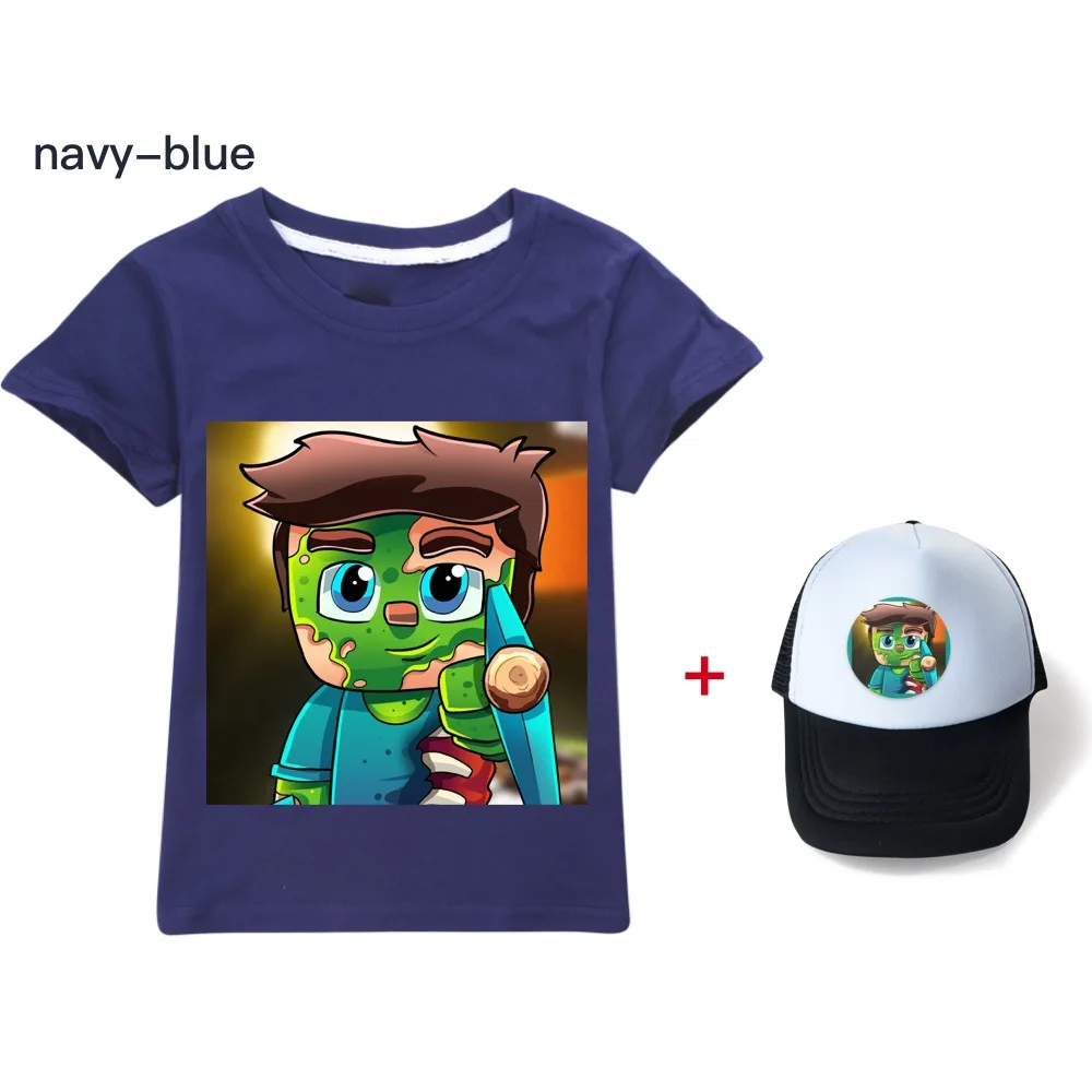 Camiseta para niños de 3 a 12 años, ropa para niños y niñas, Top + sombrero para el sol, 2 piezas, conjunto deportivo informal de algodón con dibujos animados