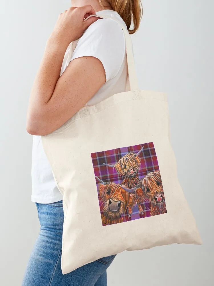 HiGHLaND CoW PRiNT ' THe BaKeD BeaNS oN TaRTaN ' BY SHiRLeY MacARTHuR Tote Bag shopping cart bags Reusable bags female bag