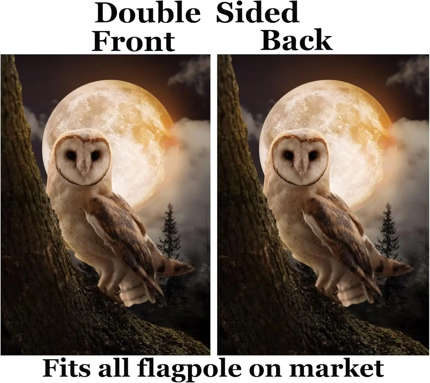 Fantasy Misty Forest Tree Owl Bird Full Moon Night Garden Yard Flag 12