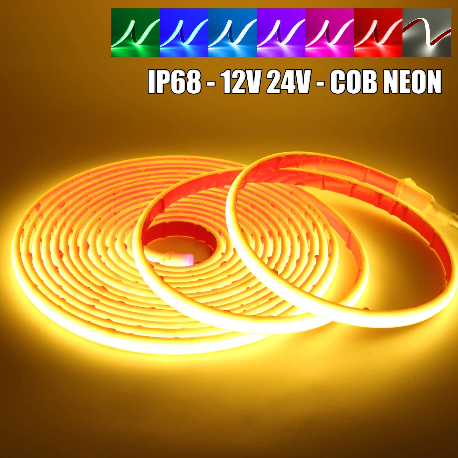 IP68 Waterproof COB Neon Strip Yellow/Pink/Red/White/Blue/Green Outdoor Garden Decor Flexible Ribbon LED Light 12V 24V