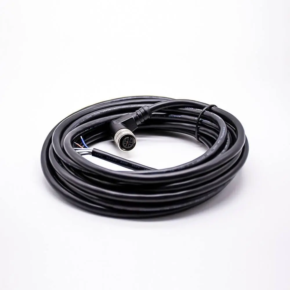  M12 5 Pin Female A Code Single Ended Cable Right Angle Molded Cable AWG22 5M