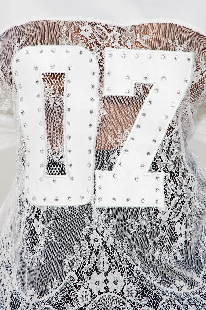 STYLISH LADY White Lace T Shirts 2025 Autumn Women Long Sleeve Hollow Out Number 07 Printed Hip Hop Street  Tops Tees