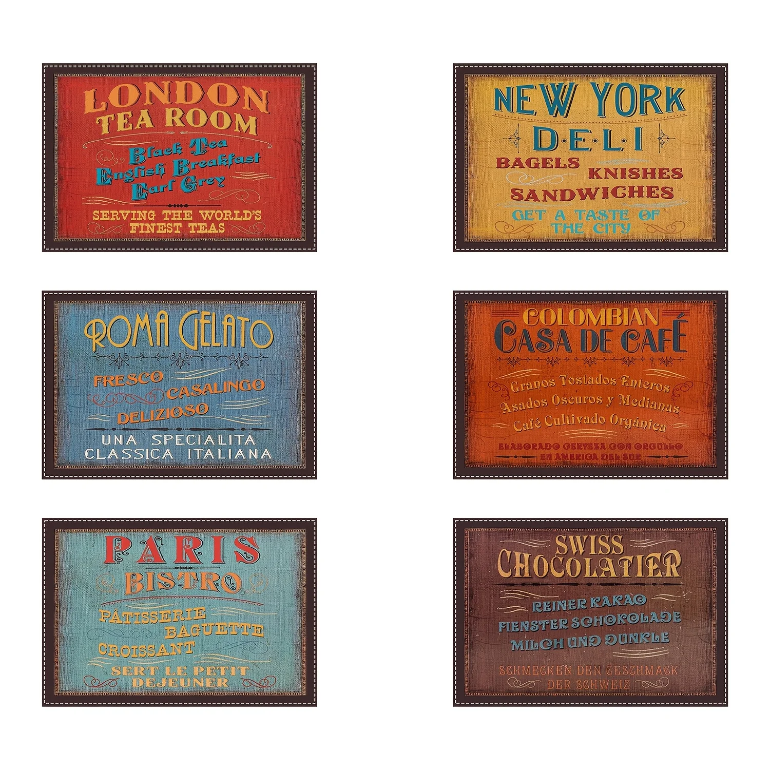 Vintage Lunch Time Placemats Parisian Bistro New York Deli London Tea Room Italian Deli Design for Kitchen Restaurant TableDecor