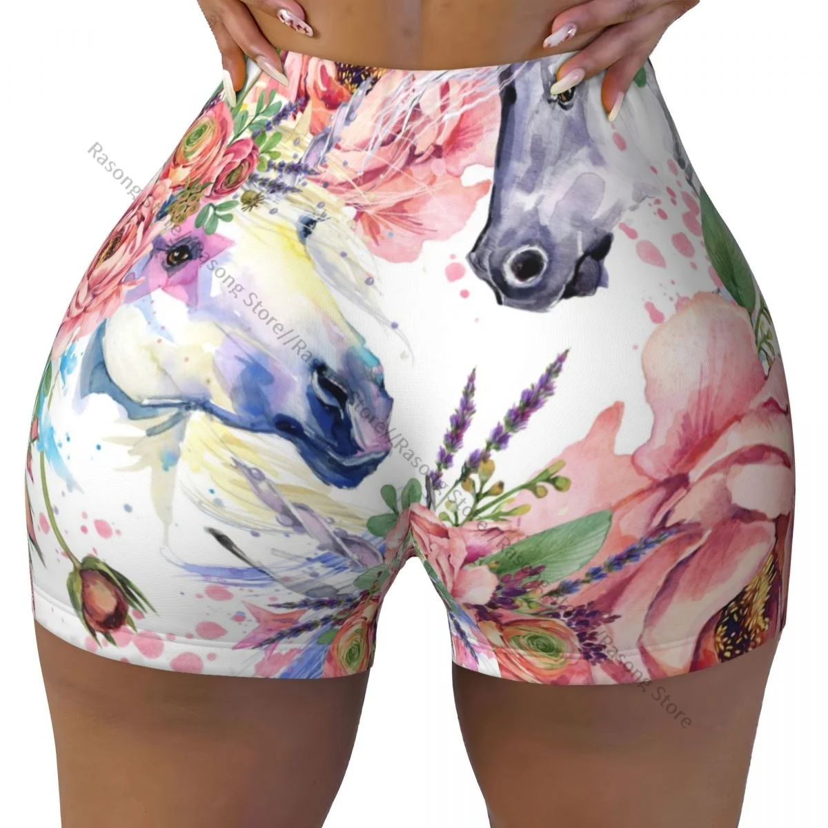 Sexy tight hip sports shorts Magic Unicorn Roses Flowers fitness women's comfortable yoga shorts