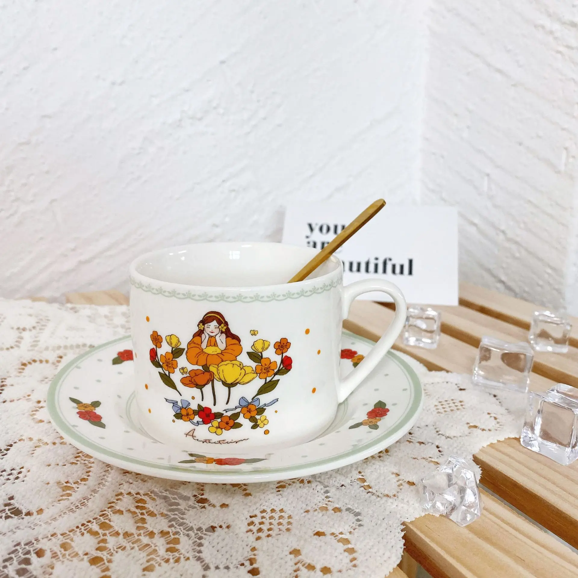1set 250ML Retro Keramik Kaffeetasse und Untertasse Set
