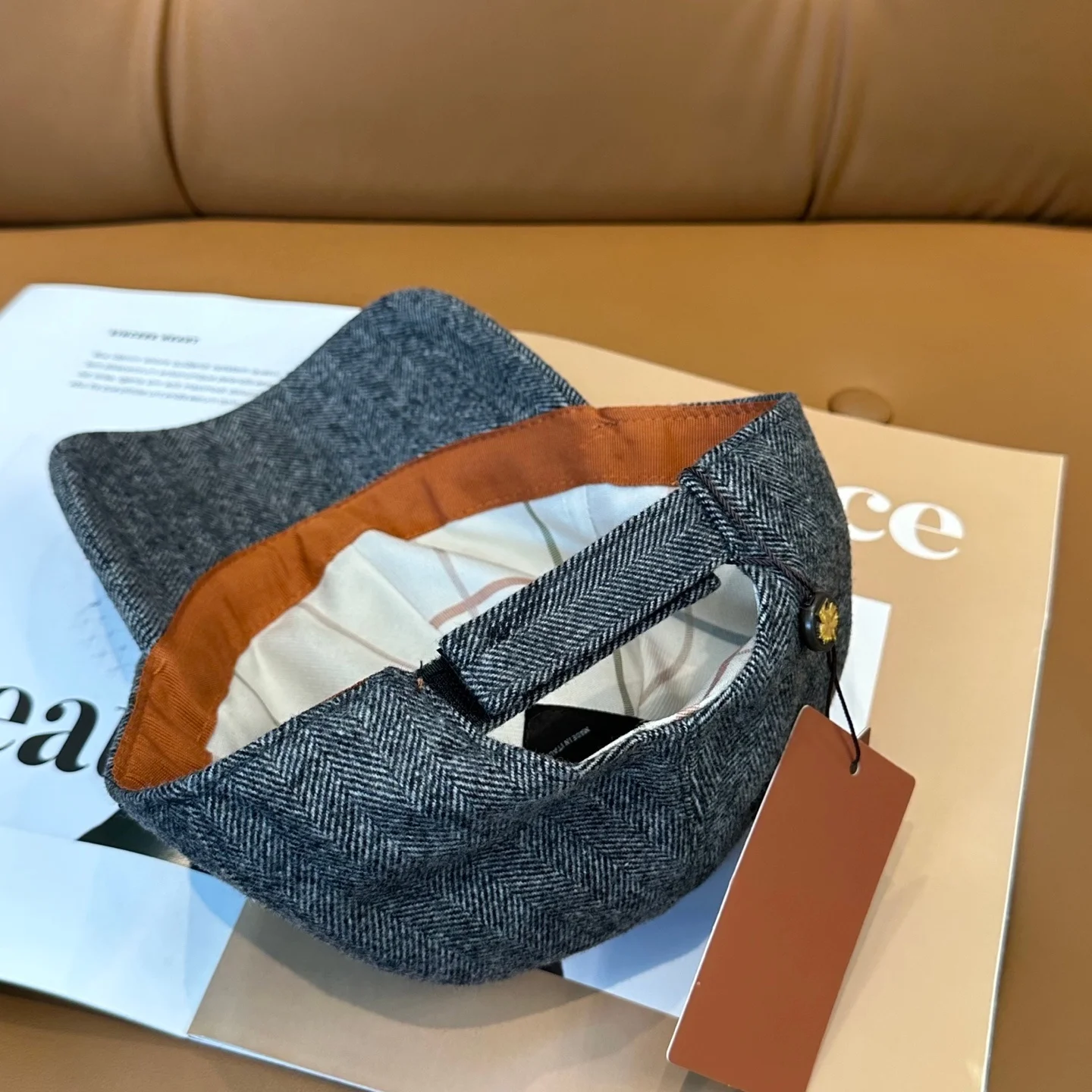 Herringbone Pattern Baseball Cap Unisex Luxury‑Style Adjustable Vintage Solid Grey Casual Autumn Winter Street Daily Hat