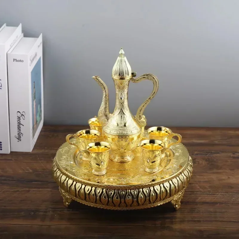 cross-border Decoration Home  Cast Iron Coffee Tea Set Inter Crystal Stone with Teapot Tray and  6 Cups