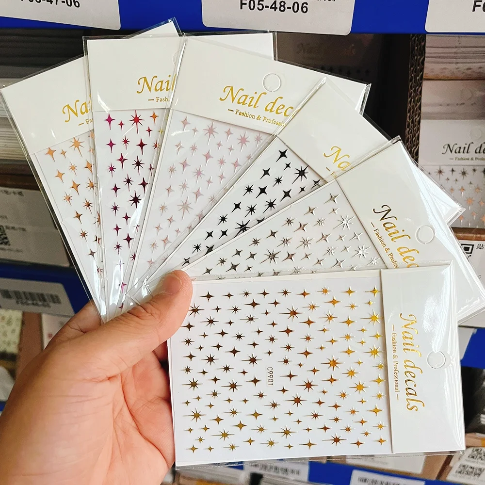 

1Pc Y2K Silver Gold Black Star Nail Sticker Bronzing Laser Cross Starlight Adhesive Sliders 3D Glossychic Star Manicure Decals