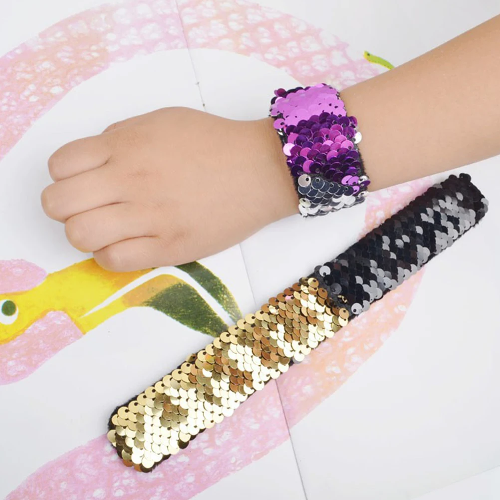

10 Pcs Slap Bracelets Shining Dazzling Color Plastic Material Lightweight Kids Girls Christmas Toys Gifts
