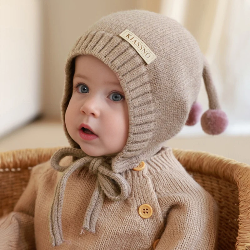 Winter Baby Hats Toddler Knit Wool Hat Infant Knitting Ear Protection Hats Kids Warm Beanie Baby Boy/Girl Cute Knitted Caps