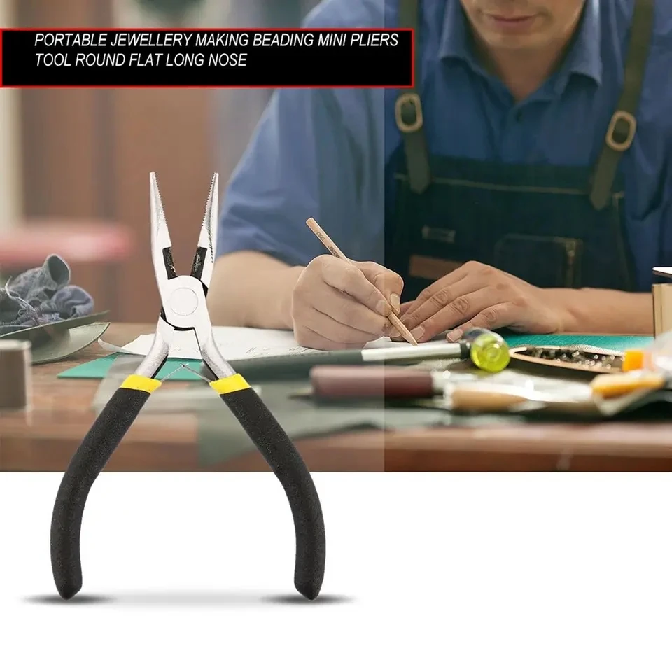 Alicate de bico fino mini de 4,5 polegadas com cabo antiderrapante, alicate de bico longo pequeno para fabricação de joias, artesanato DIY, reparo eletrônico