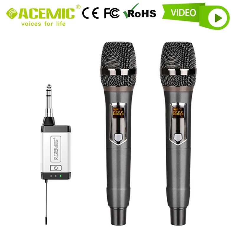 Portable Microphone Wireless System Professional Dual Channel Mic Handheld for Karaoke Singing Teacher Classroom Record ACEMIC