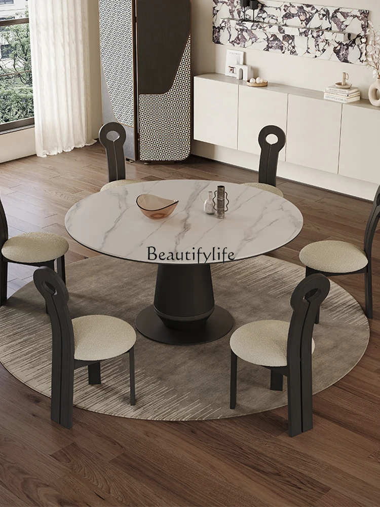 Italian minimalist full support round rock slab dining table light luxury simple modern retro