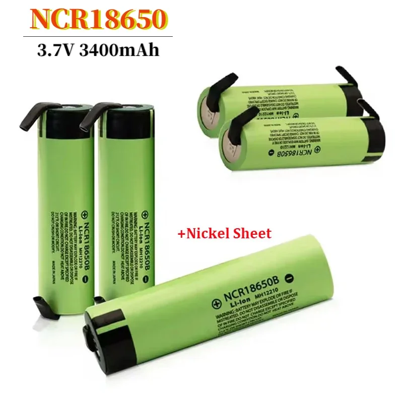 High Capacity NCR 18650B 3.7V 3400mAh 18650 Flat Head High Current Rechargeable Lithium Battery+DIY Nickel Shipment