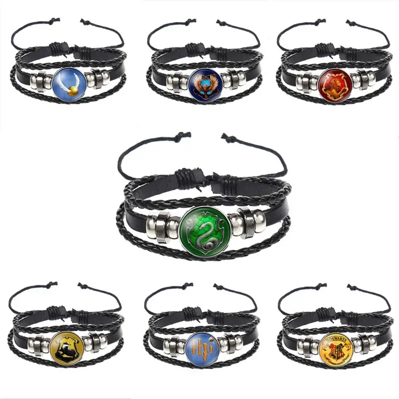 7styles Harries Potters Leather Bracelet Hogwart Gryffindor Magic Academy Decoration Badge Wristband Children Jewelry Gifts