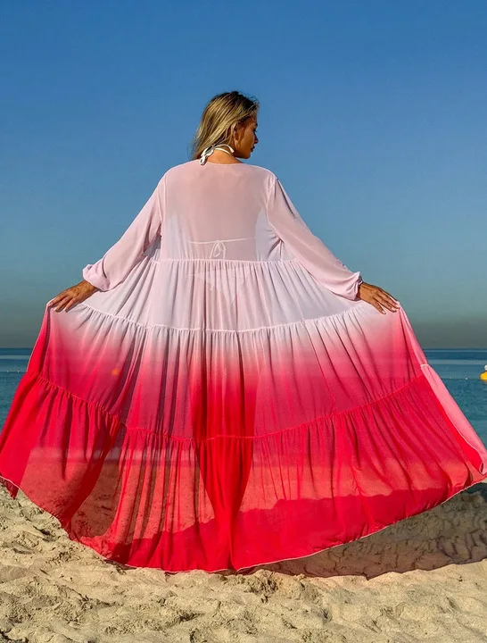 2026 Ombre Long Cardigan Bikini Cover Up Women Shee r Beach Long Shirt Swimsuit Cover Up Swimwear Beach Vacation 3 Piece Sets