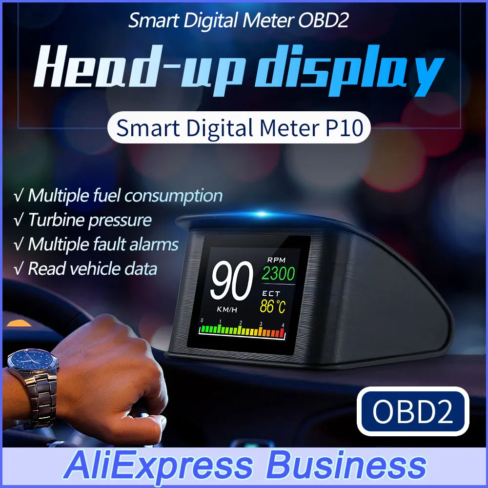 BU P10 OBD2 Smart Meter Digital HUD Head Up Display Car Speedometer Temperature RPM Mileage Guage Hud OBDII Car Diagnostic Tool