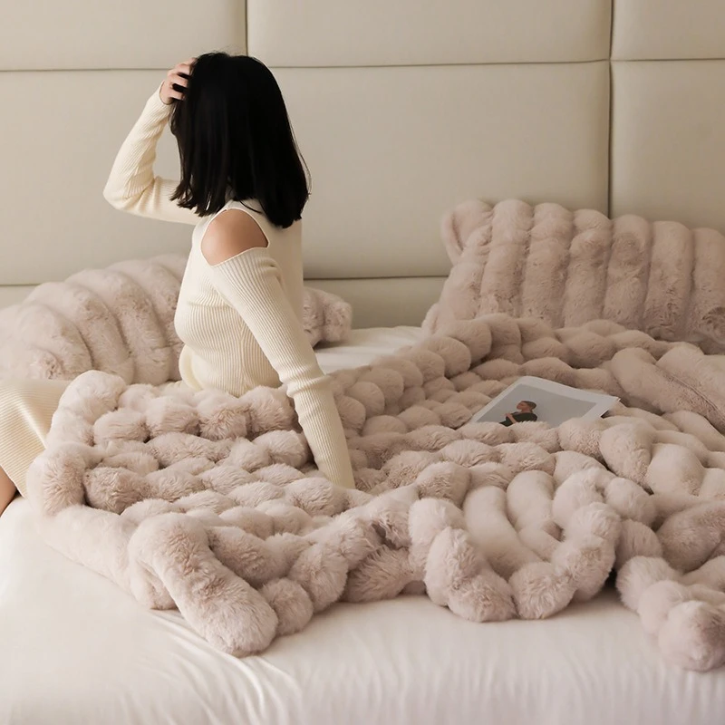 

High luxury fox fluff blanket autumn and winter thickened shearing fur