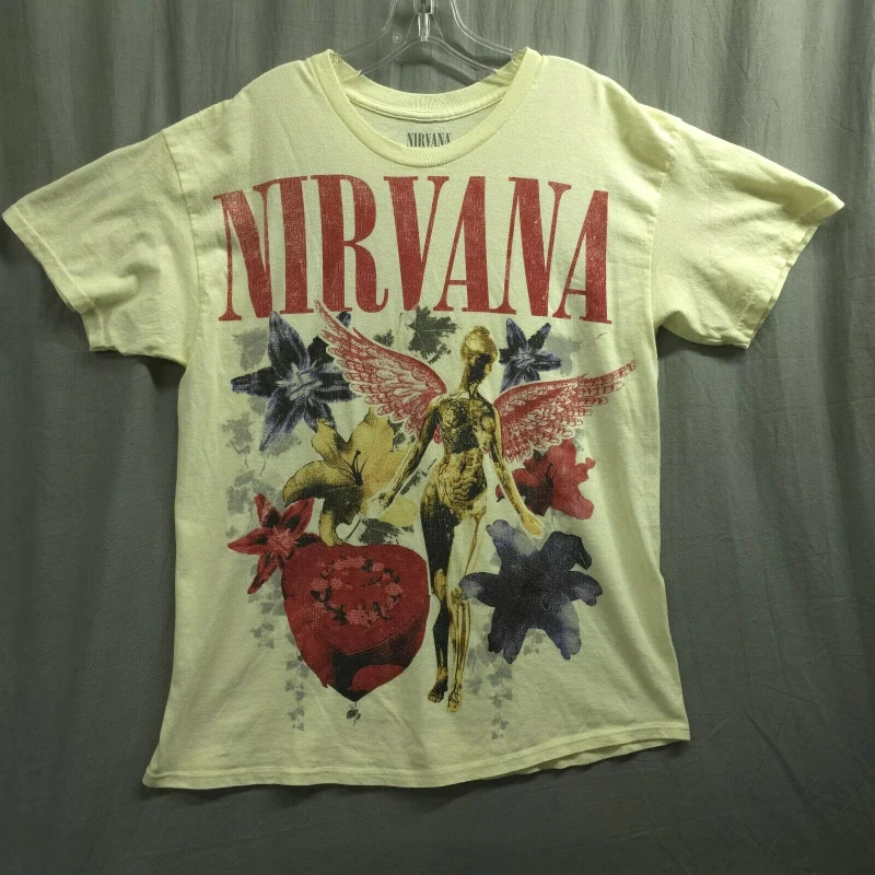Nirvana Vintage Rock Band Rundhals-Kurzarm-T-Shirt Retro Angel Floral Graphic Tee für Grunge-Musikbegeisterte