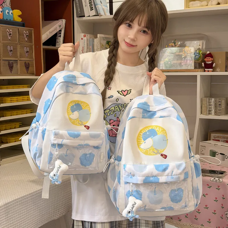 Korean-style cute printed backpack for girls, high aesthetic lightweight school bag, casual versatile travel backpack