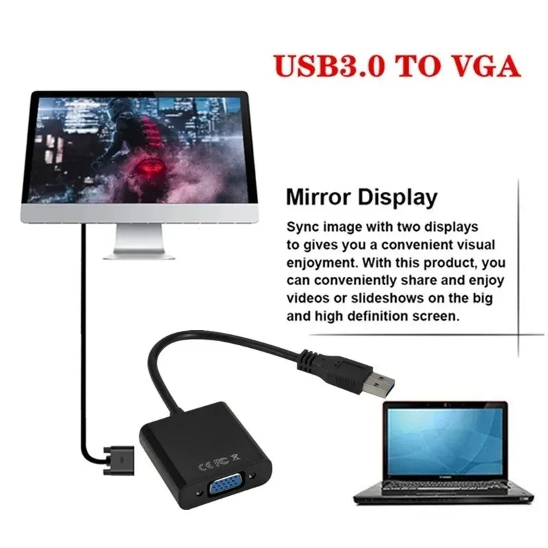 GRWIBEOU 1080P USB To VGA Converter USB 3.0 to VGA Video Display External Adapter Card for PC Desktop Laptop Monitor Projector