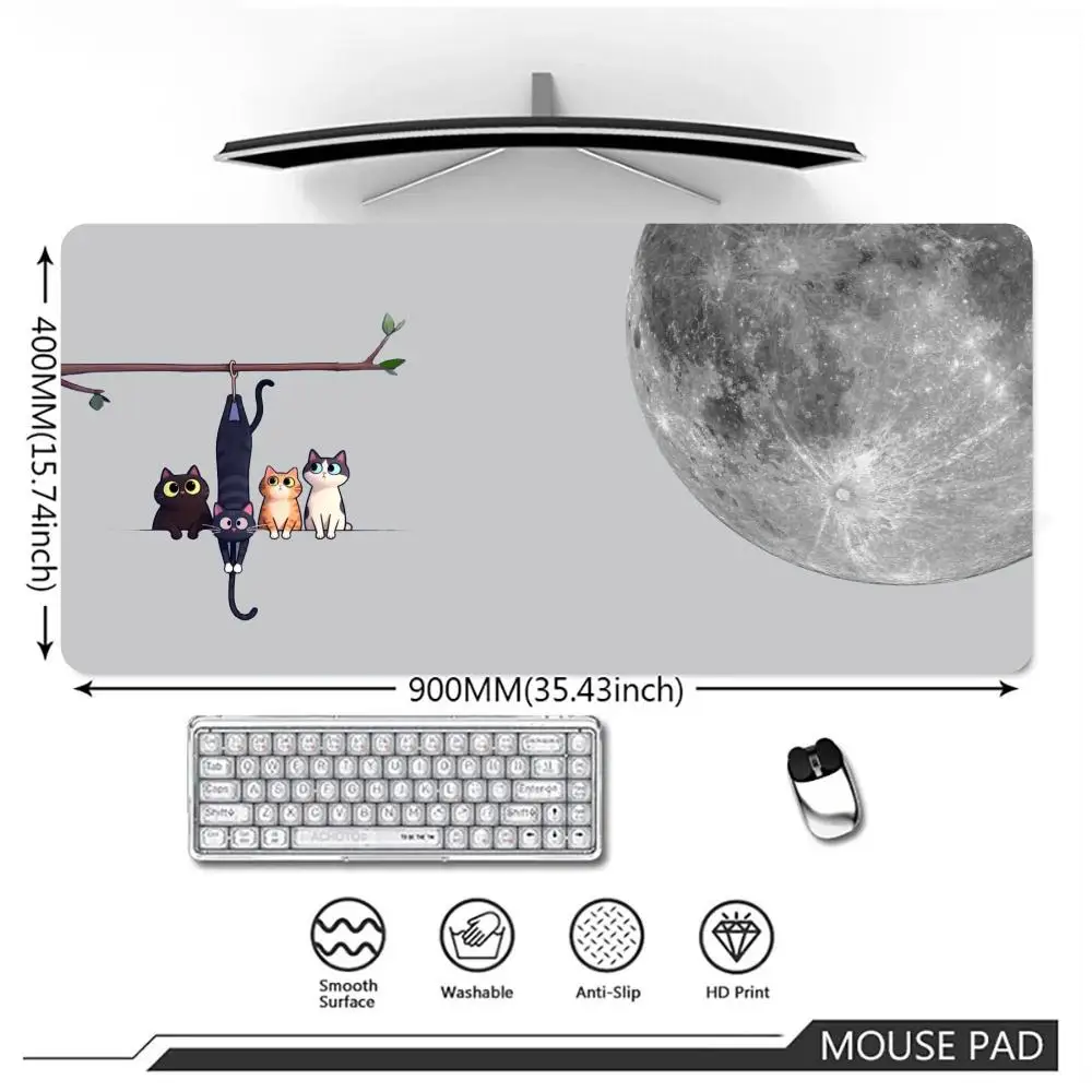 XXL Cute Cartoon Cats Moon Large Desk Pad Extended Gaming Mouse pad Non-Slip Rubber Base For Keyboard Desktop