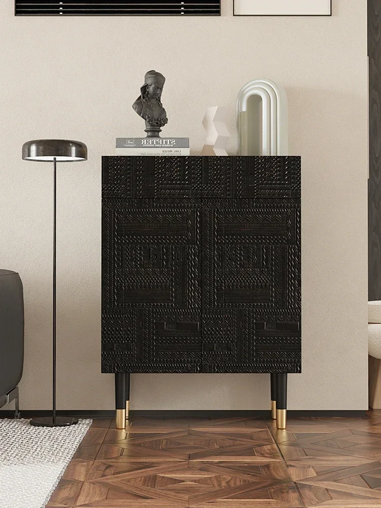 

LLRetro solid wood living room wall storage cabinet wabi sandy wind storage shoe cabinet