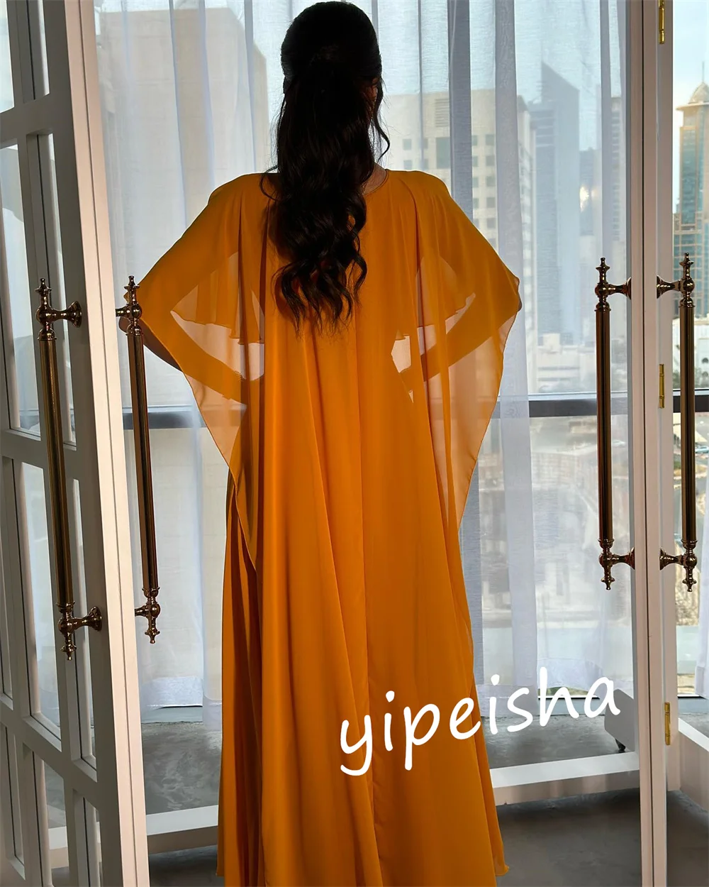 Customized Saudi Arabia     Chiffon Draped Christmas A-line V-neck Bespoke Occasion Gown Midi es  Dresses