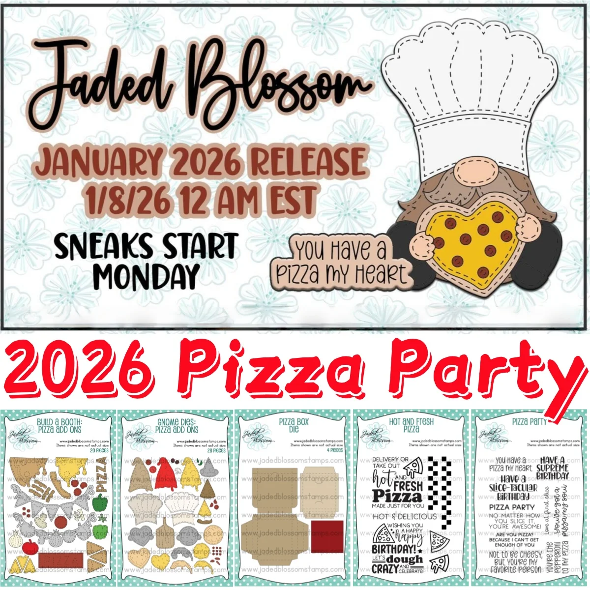 

January 2026 Pizza PartyMetal Cutting Dies Clear Stamps Layering Stencil for DIY Greeting Card Making Scrapbooking Craft