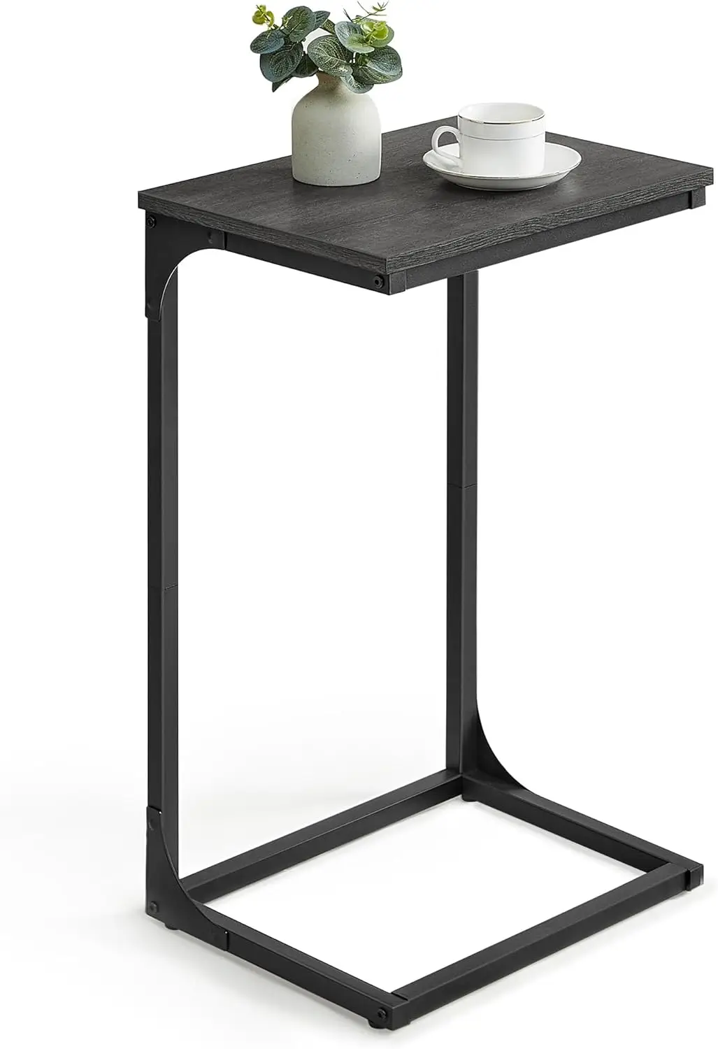 

C-Shaped End Table, Side Table for Sofa, Couch with Metal Frame, Small TV Tray for Living Room, Bedroom in Misty Gray and Bla