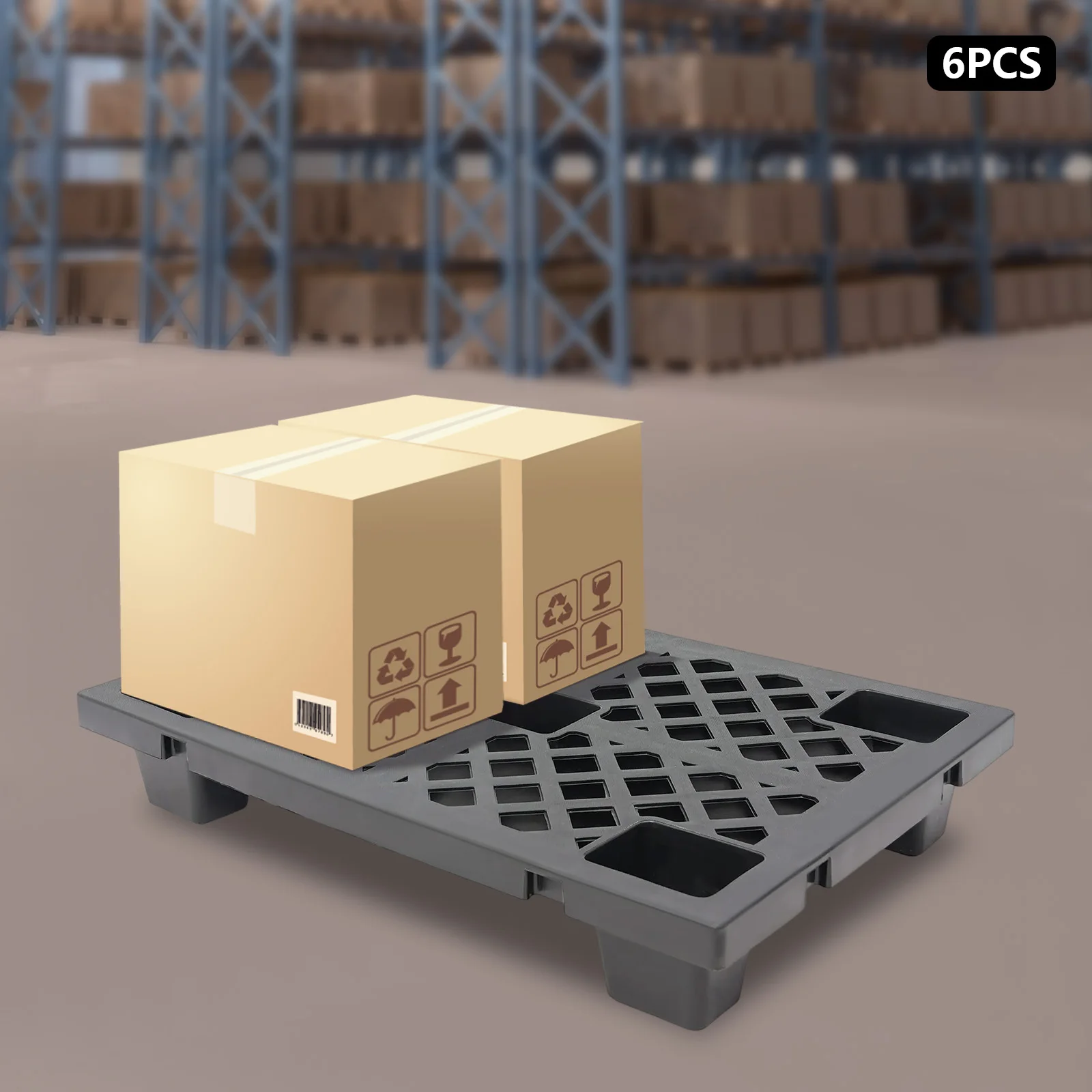 23,62*15,75*3,94 pouces, 6 palettes rectangulaires noires pour centres logistiques, entrepôts
