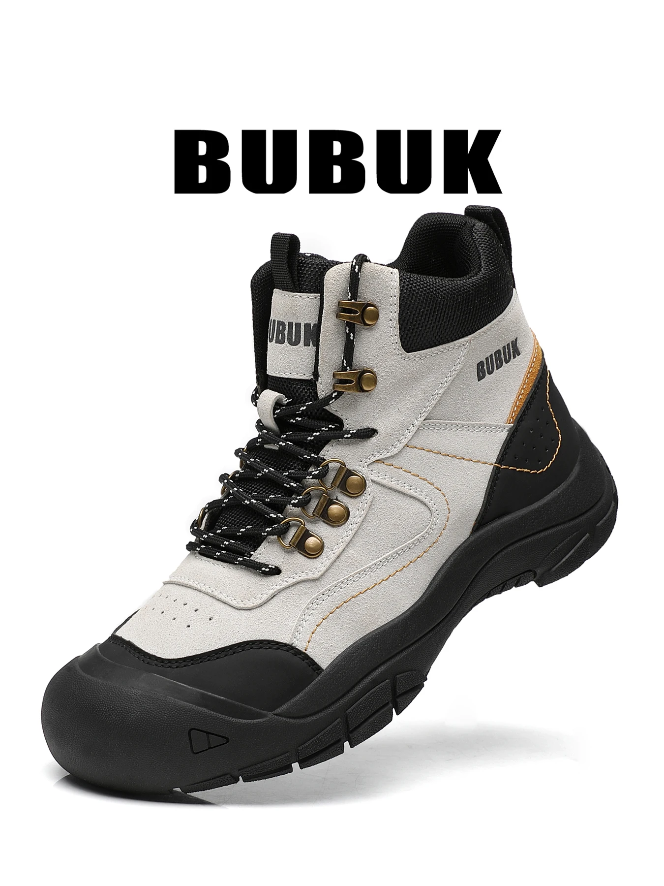 Bubuk Men's High-Top Outdoor Hiking Boots, Outdoor Work Boots, Non-Slip Trekking Shoes, Retro Color-Blocking Mountain Trail Boots for Men