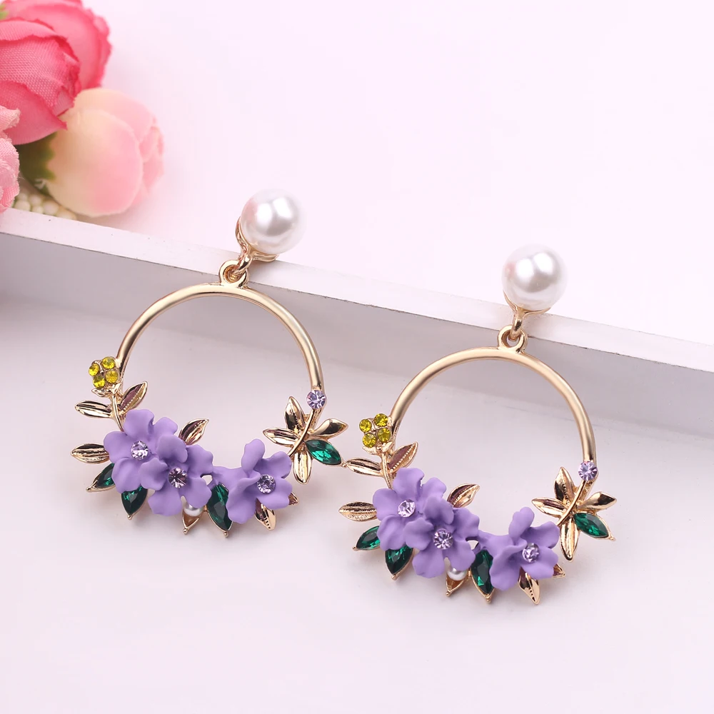 Mode Einfache Kreative Blume Stud Ohrringe Frauen Glänzenden Strass Perle Kristall Ohrringe Trendy Mädchen Schmuck Zubehör