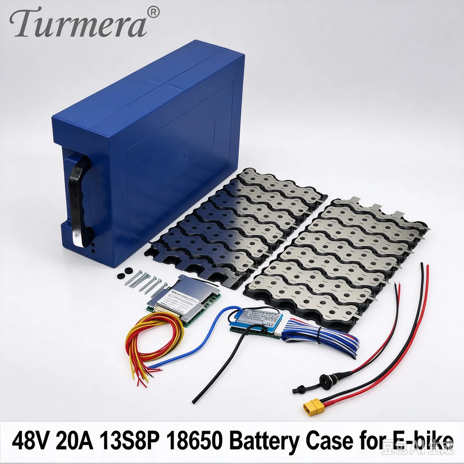 13S8P 18650 48V 20A E-bike Battery Box DIY Kit with Holder 15A/25A/30A Max.50A Common Port BMS Empty Battery Box, NO 18650 Cell