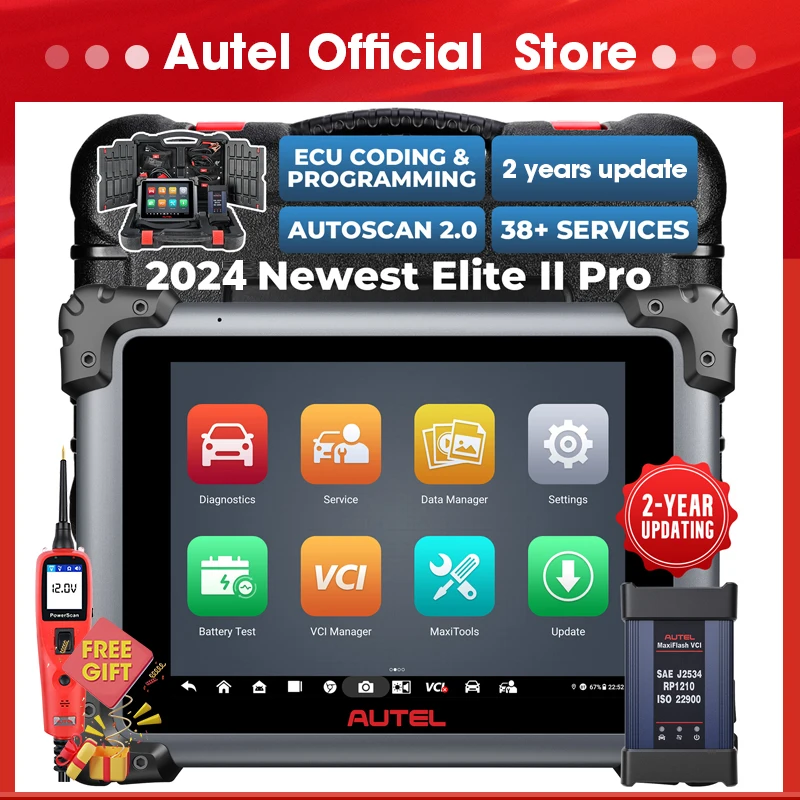 Autel Elite II PRO Diagnostic Scanner J2534 ECU Programmer Key Coding Scan Tools CAN FD/DoIP Upgrade MS909 Elite