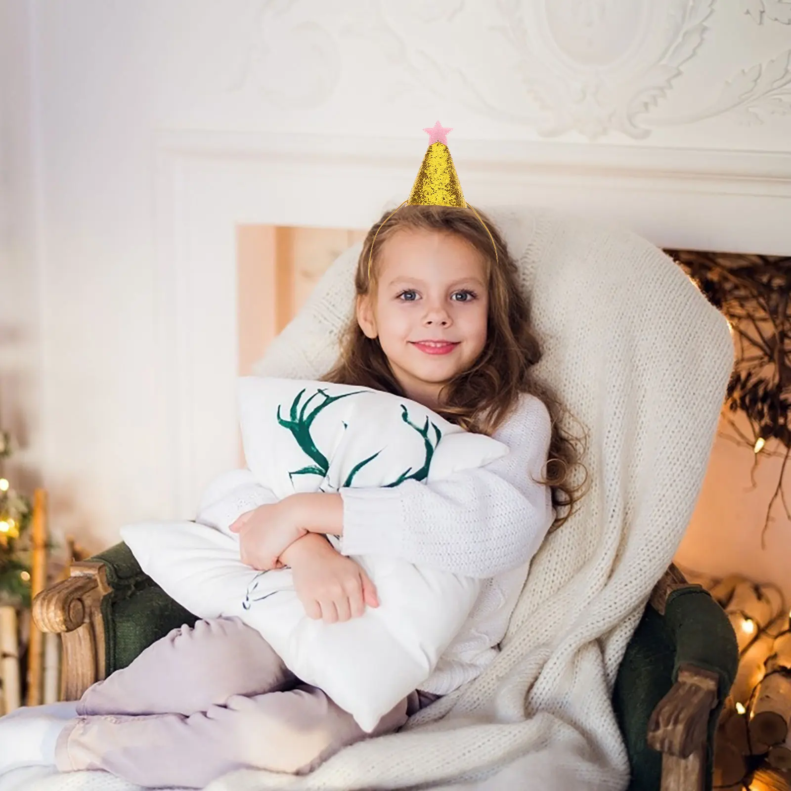 

6pcs Children's Crown Hats Baby Shower Cone Hat Unique Star Design Lightweight Sparkling for Kids 1st Birthday Party