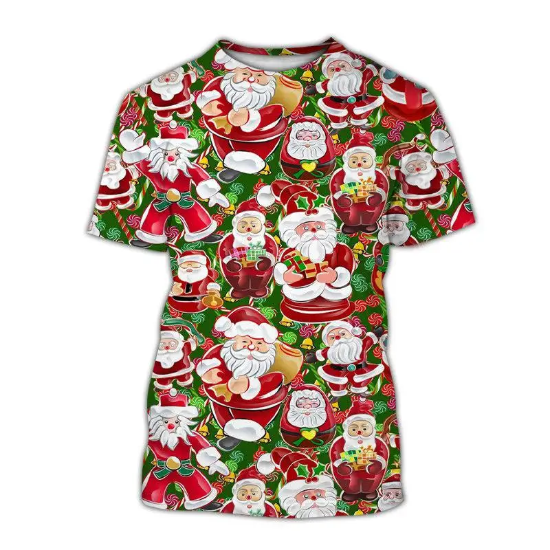 Men's T-shirt 3D Santa Claus Floral Print Men's Tops Casual Short Sleeve Simple T-shirt Summer Round Neck T-shirt Men's Clothes